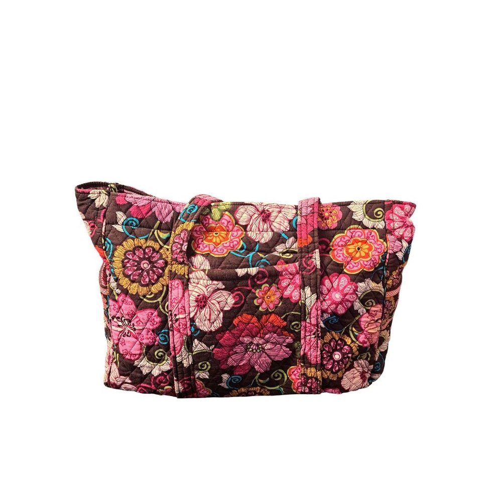 Vera Bradley Quilted Shoulder Tote Purse Mod Floral Pink Brown Retired Bag